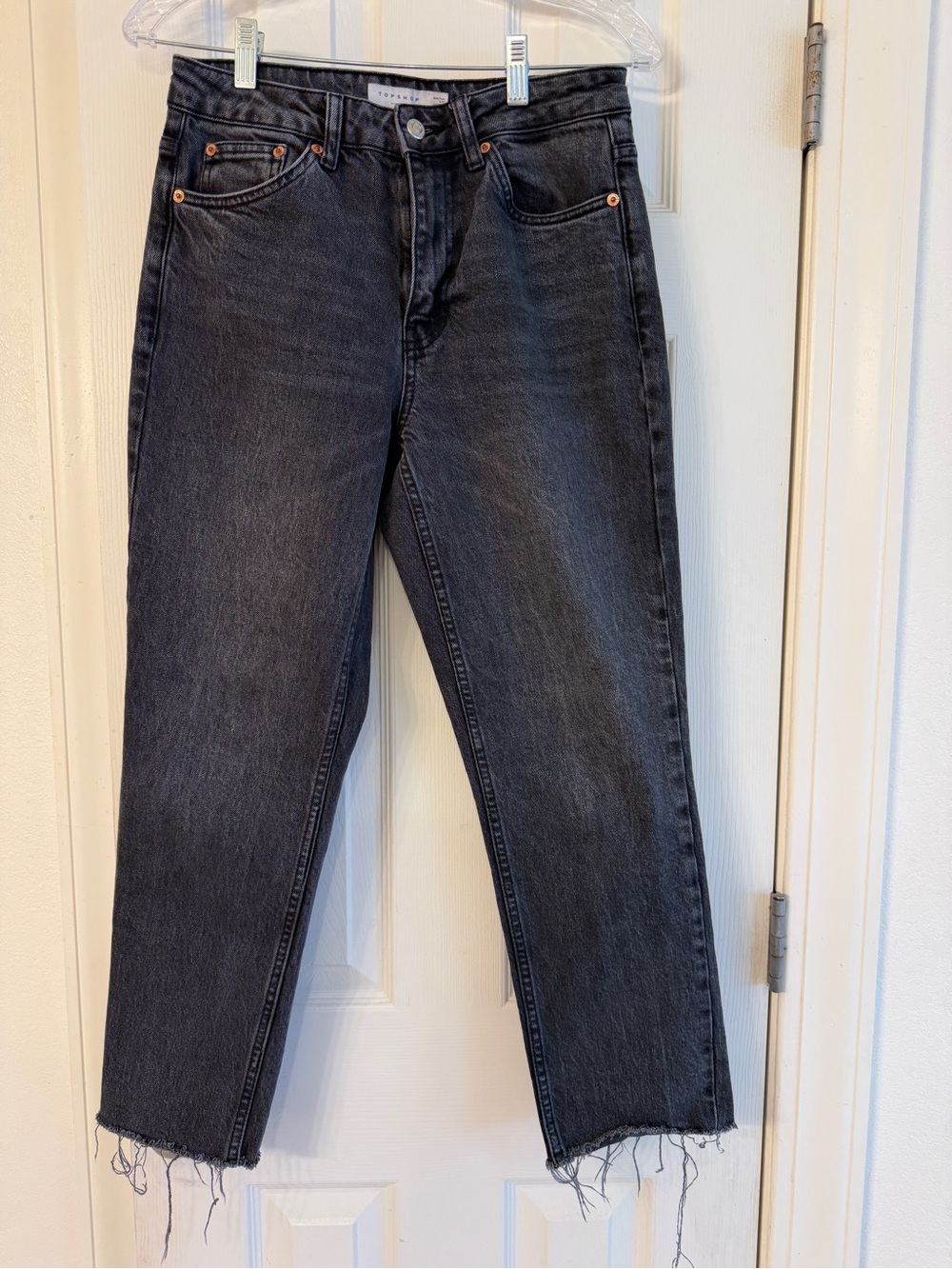 Topshop Women's Straight Black Fade Jeans with Raw Hem